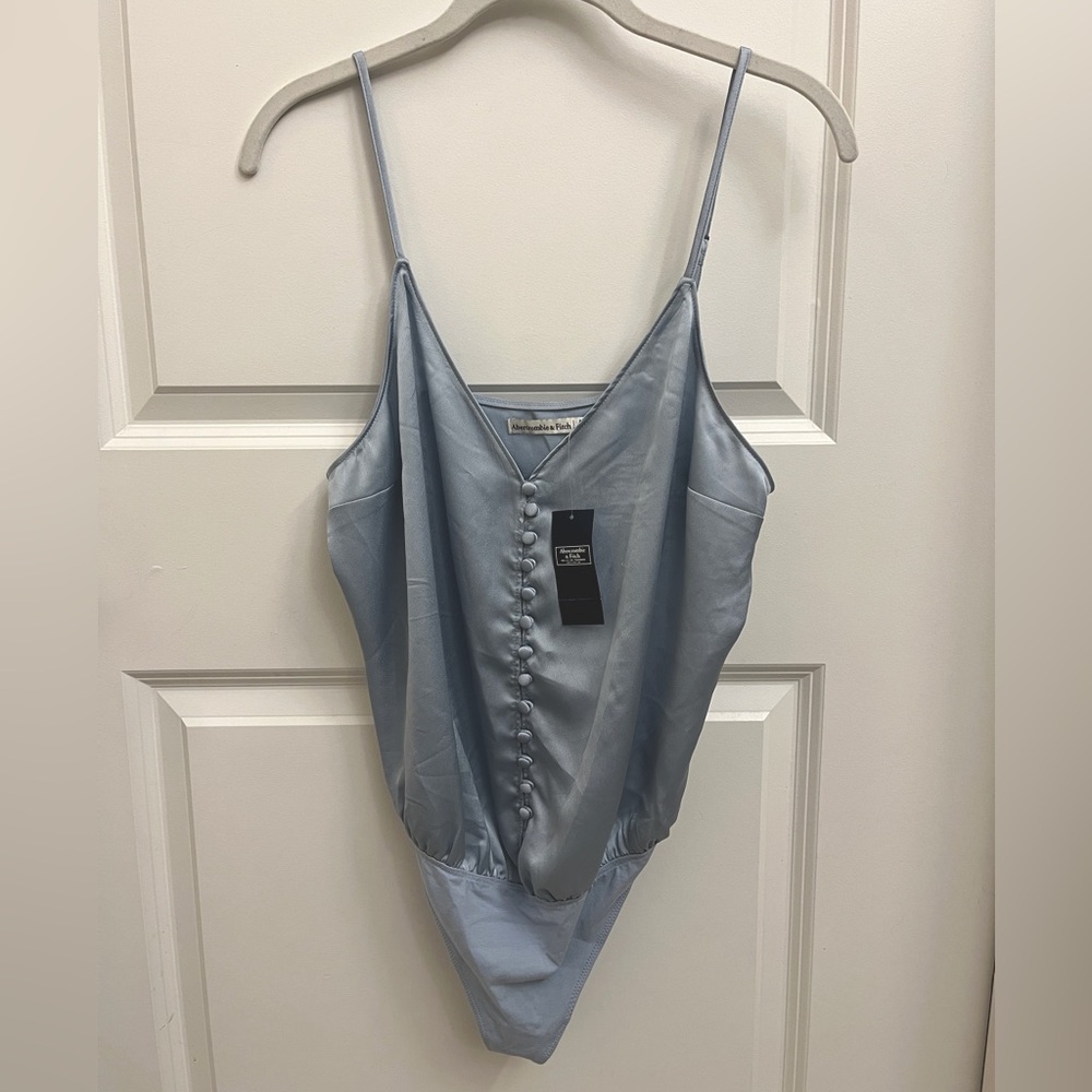 Abercrombie & Fitch button front satin bodysuit - light blue / Medium